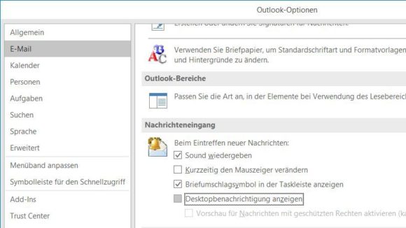 Outlook Mail-Benachrichtigungen ausschalten
