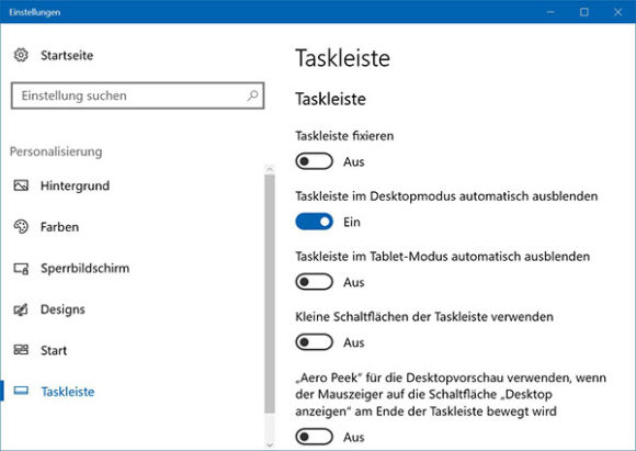 Taskleiste von Windows 10 ausblenden