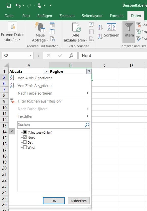 Excel Daten filtern