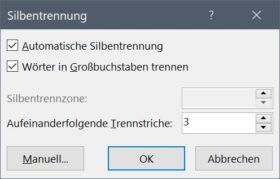 Word Silbentrennung aufeinanderfolgende Trennungen einstellen