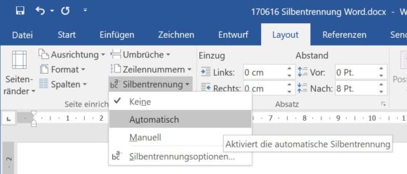 Word automatische Silbentrennung