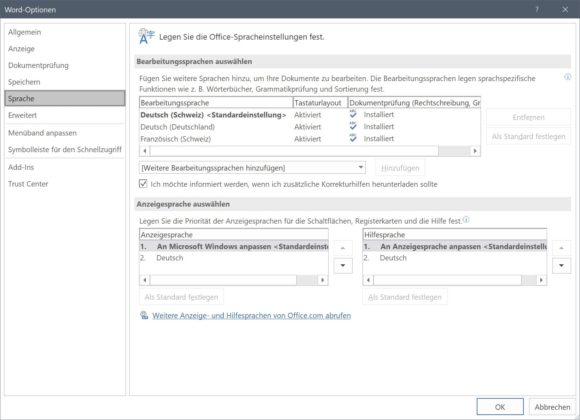 Word Spracheinstellungen Silbentrennung