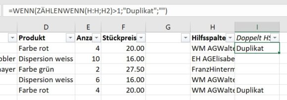 Excel doppelte Einträge mit Formel finden