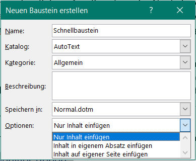 Word: Schnellbausteine anlegen und nutzen