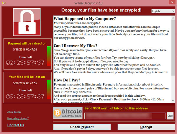 Avviso ransomware WannaCry