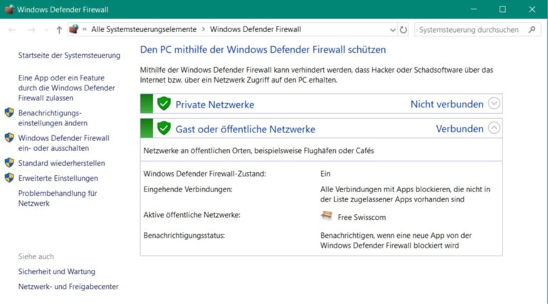 Windows 10 Firewall aktiv