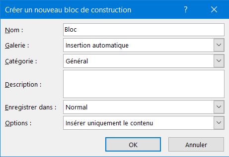 Office 365: composants QuickPart