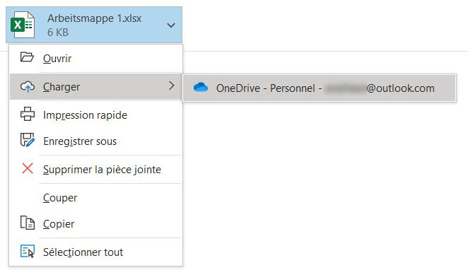 Via OneDrive, Outlook permet aussi de joindre sous forme de liens des fichiers enregistrés localement.
