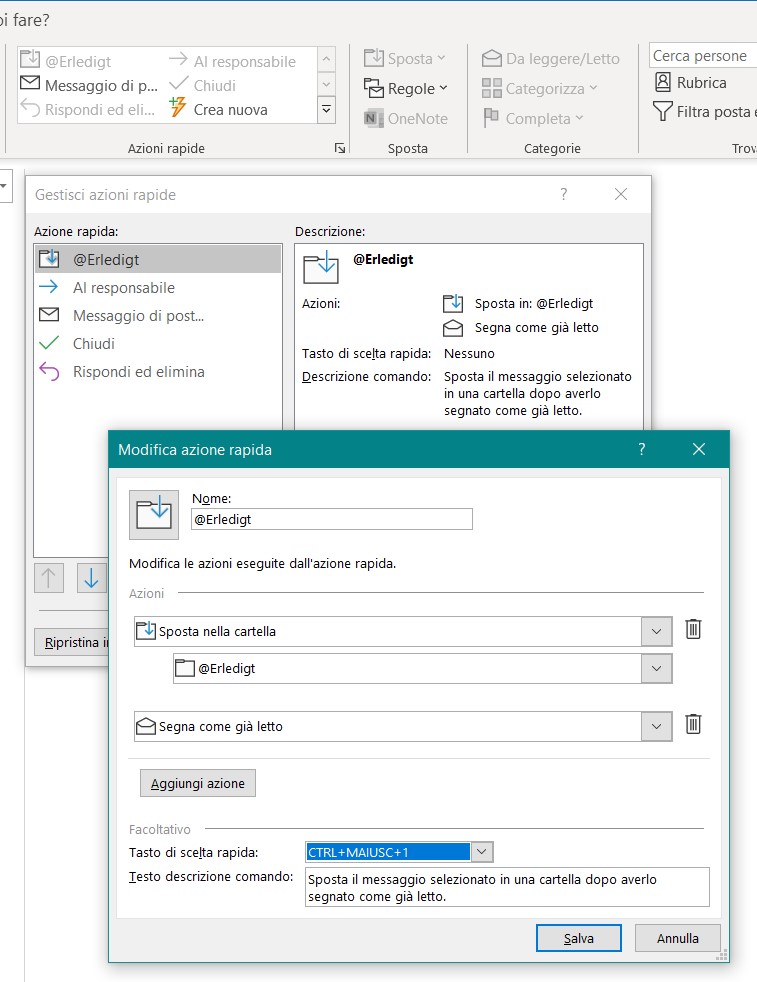 Outlook: azioni rapide