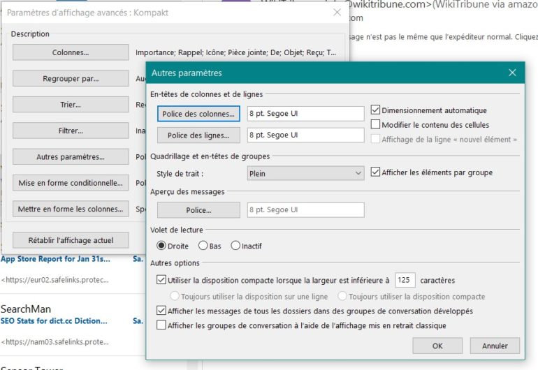 Outlook: changer l'affichage