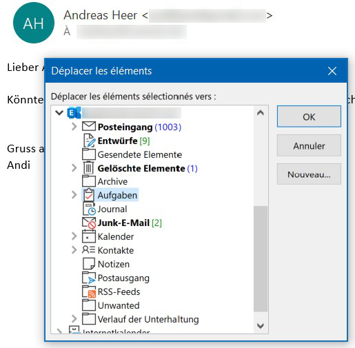 Outlook: créer une tâche mail