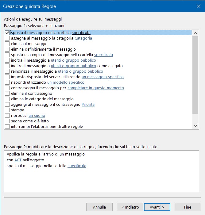 Regola di Outlook: aggiungere mail