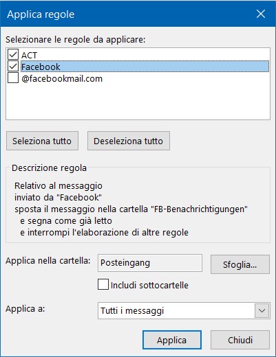 Outlook: applicare le regole