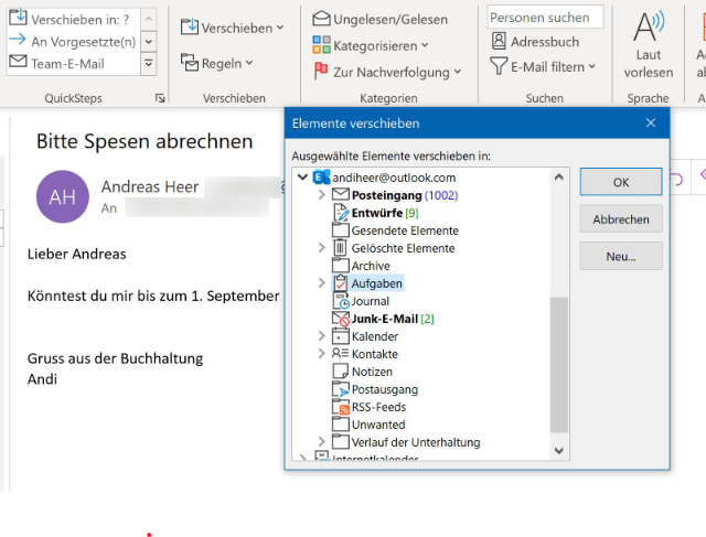 Outlook: Aufgabe aus E-Mail