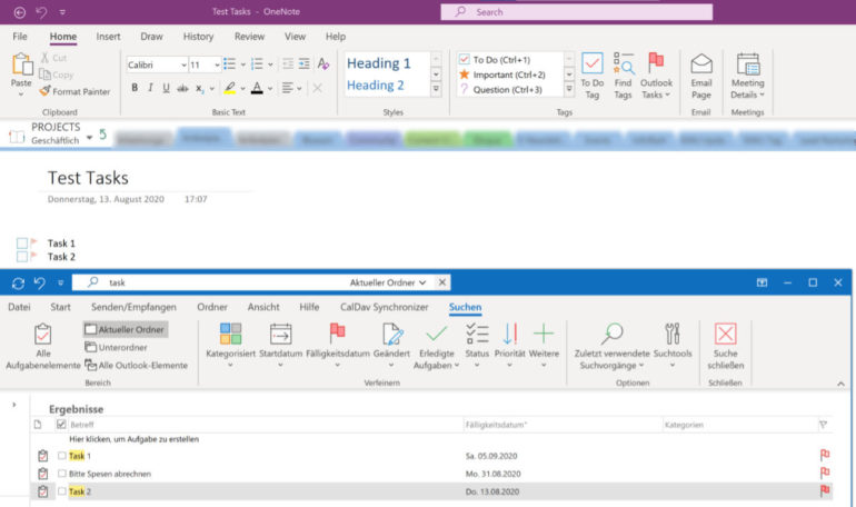 Tasks aus OneNote in Outlook übernehmen