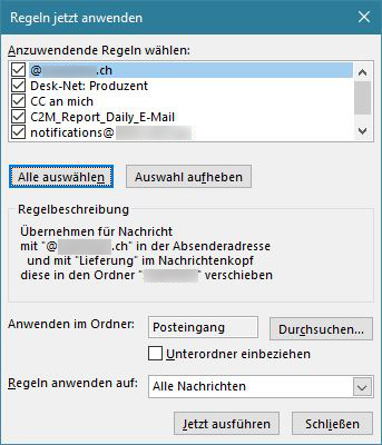 Outlook: Regeln jetzt anwenden