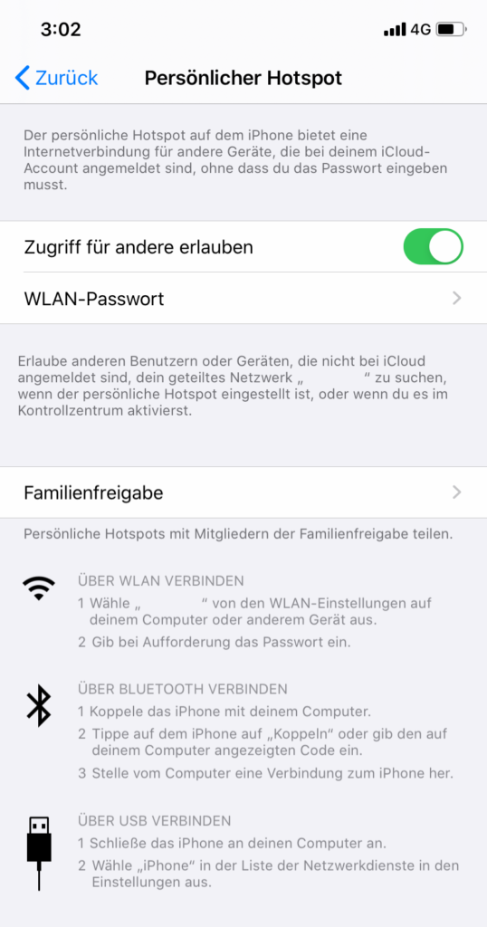 iOS: mobilen Hotspot einrichten