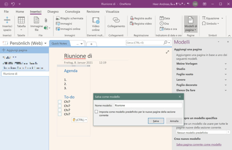 OneNote: modelli