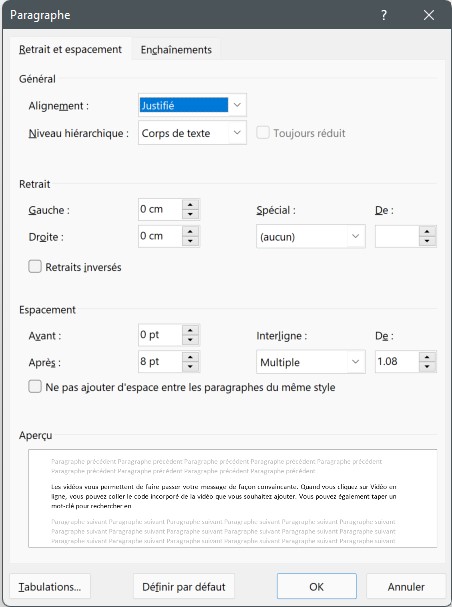 Justifier du texte dans Word à partir d’un style de paragraphe