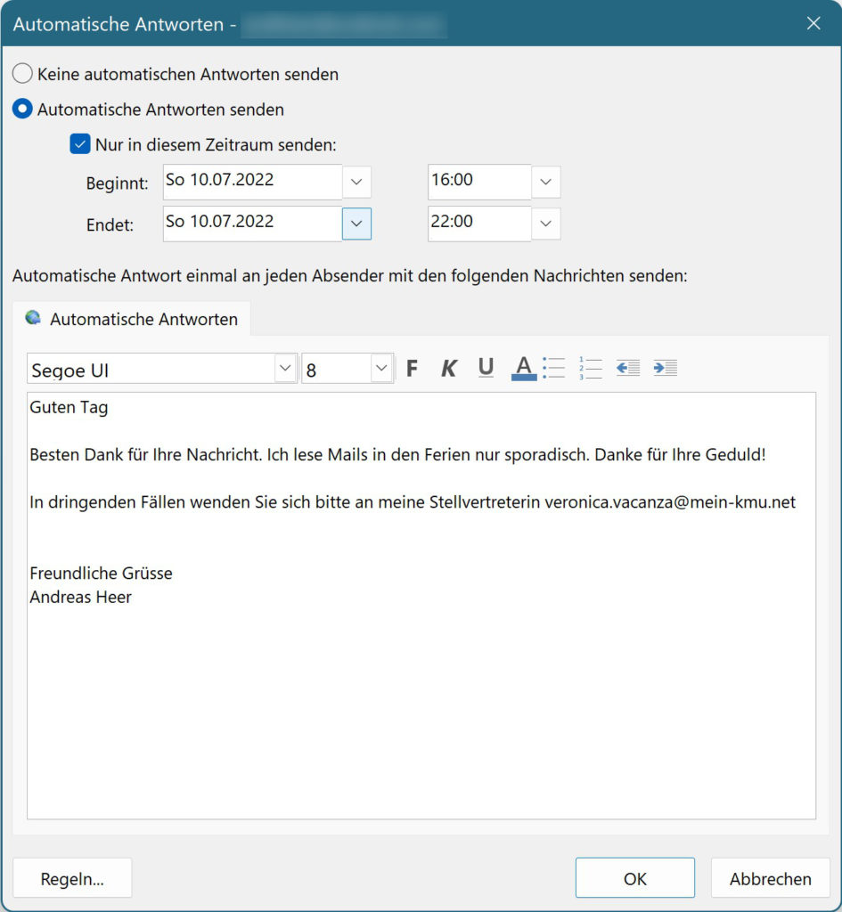 Microsoft Outlook: Automatische Antworten einrichten.