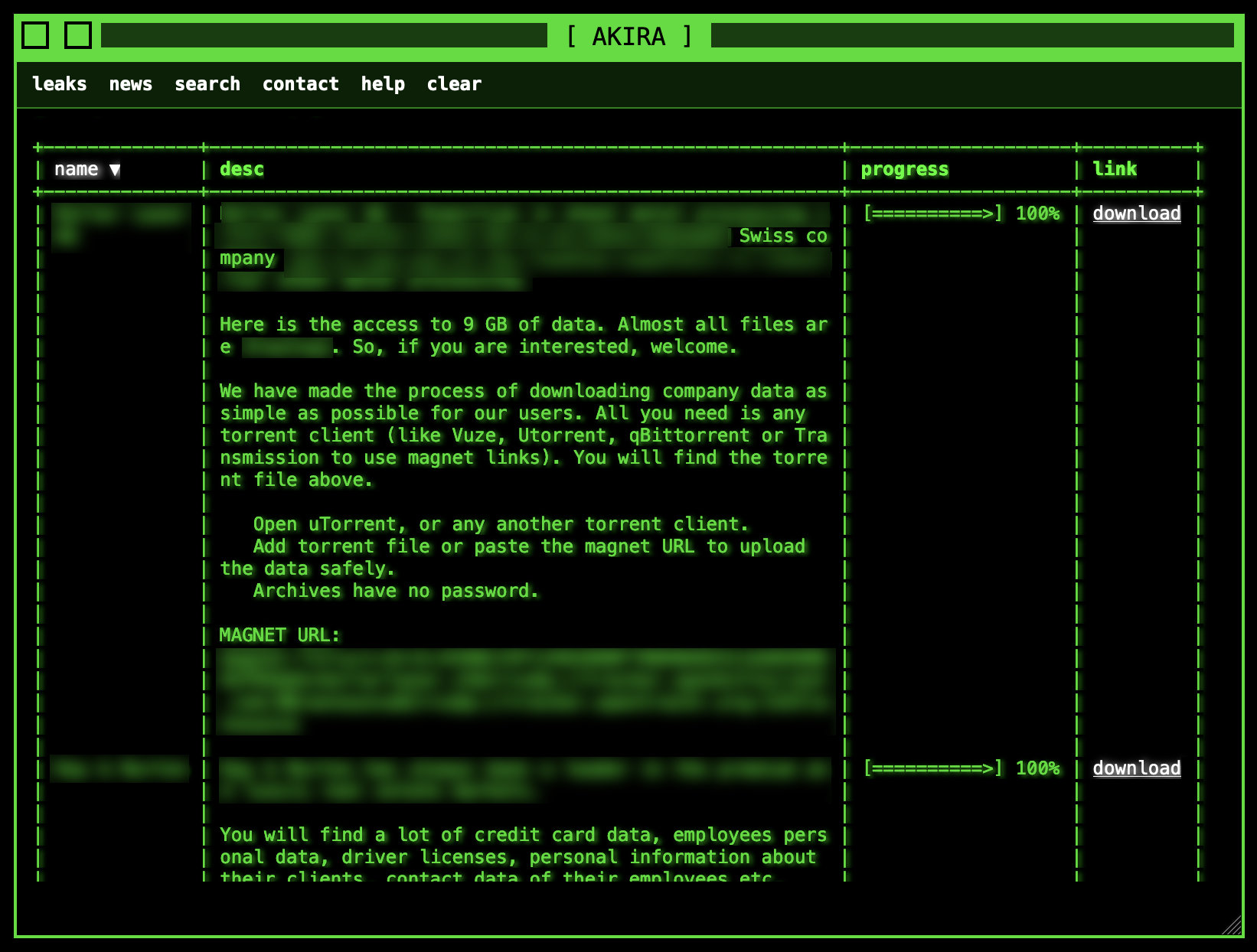 Leak-Site der Ransomware-Bande «Akira».