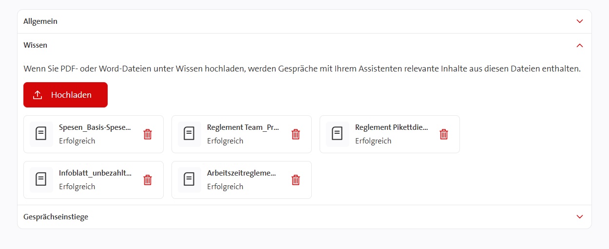 Datei-Upload im Swiss AI Assistant.